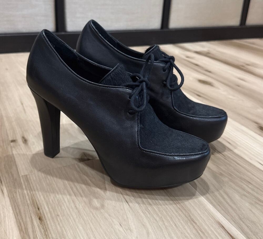 Me Too Lynessa Platform Oxford Bootie Black Leather Size 6M